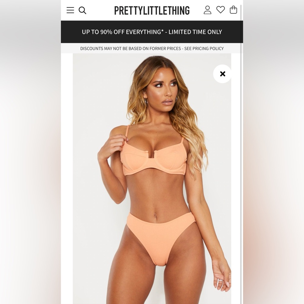 Pretty Little Thing Peach Crinkle Bikini - size 6/8